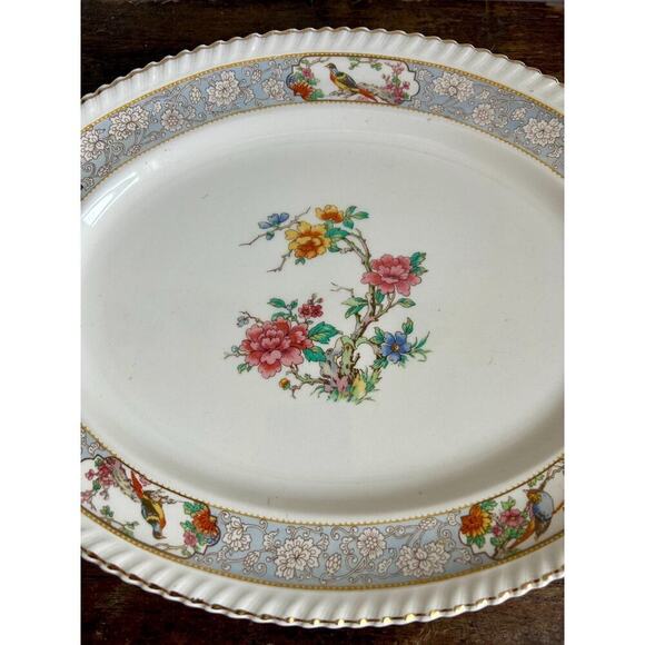 Vintage Old English Johnson Bros. China Platter | Oval Gold Floral Dish - Picture 2 of 5